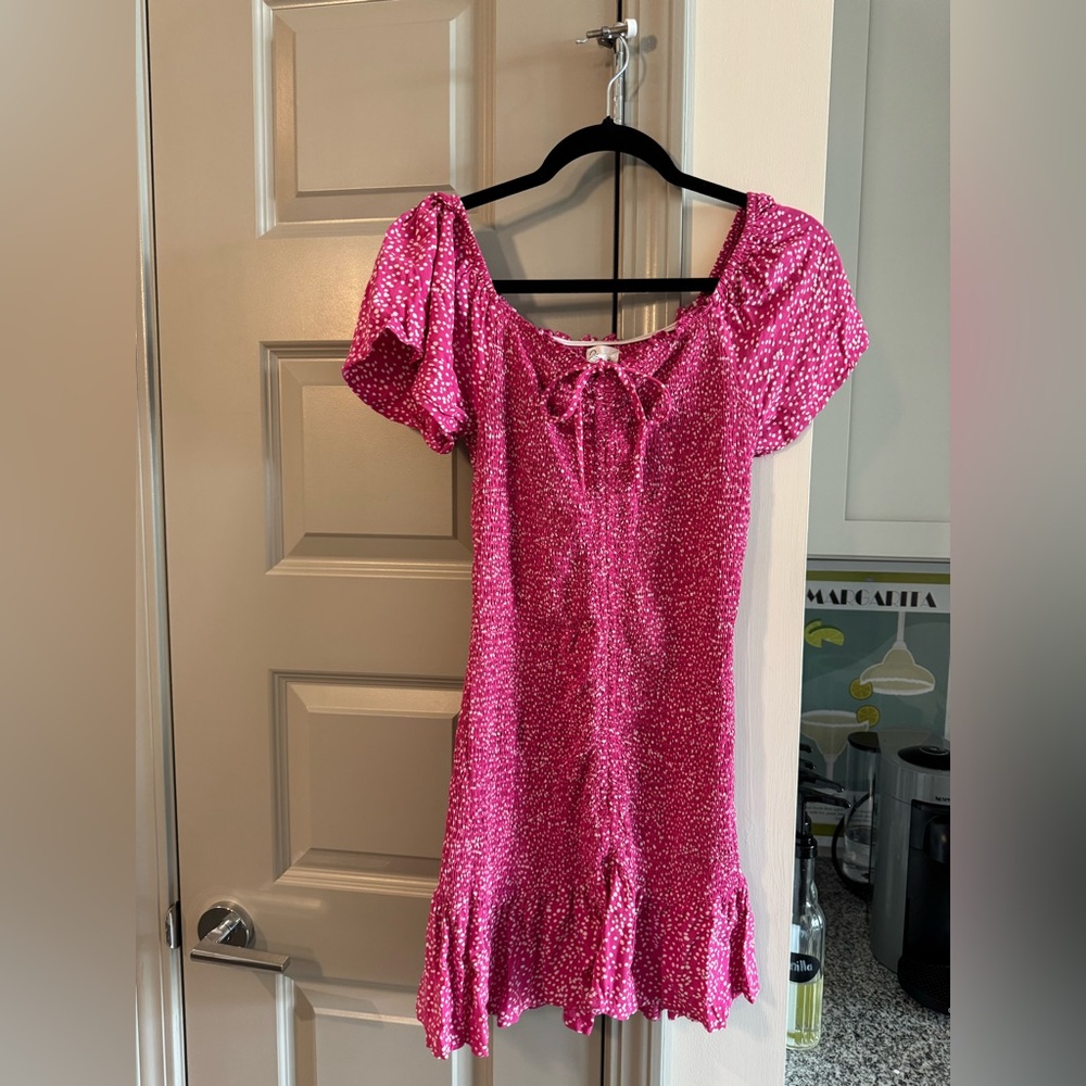 Pink Polka Dot Dress with Puff Sleeves